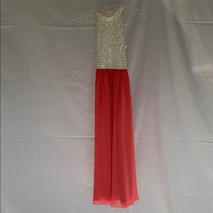 Beautiful girls coral and white maxi dress